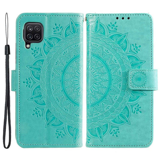 For Samsung Galaxy M53 5G Shockproof Wallet Stand Design Imprinted Flower PU Leather Phone Flip Cover Phone Case - Green