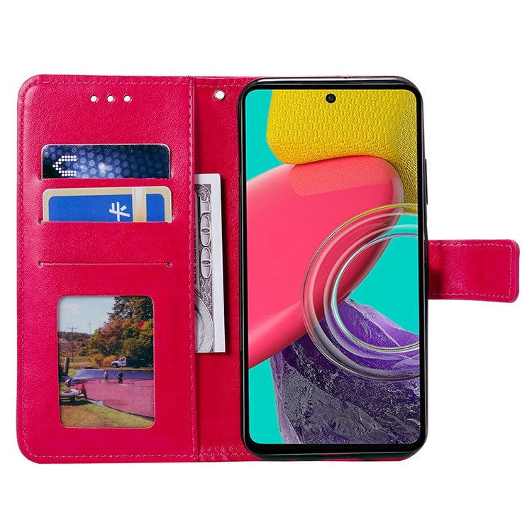 For Samsung Galaxy M53 5G Shockproof Wallet Stand Design Imprinted Flower PU Leather Phone Flip Cover Phone Case - Rose