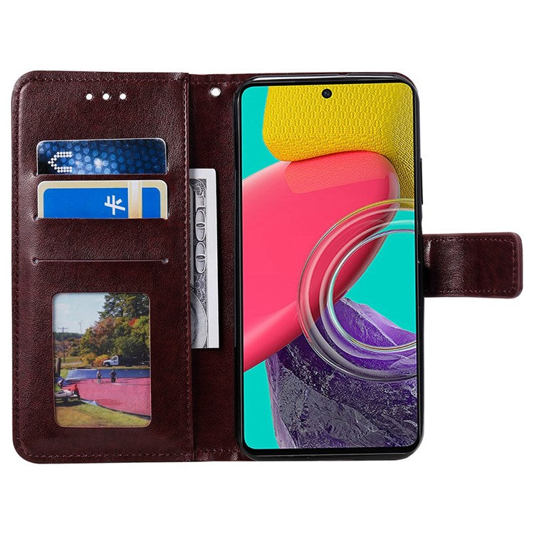 For Samsung Galaxy M53 5G Shockproof Wallet Stand Design Imprinted Flower PU Leather Phone Flip Cover Phone Case - Brown