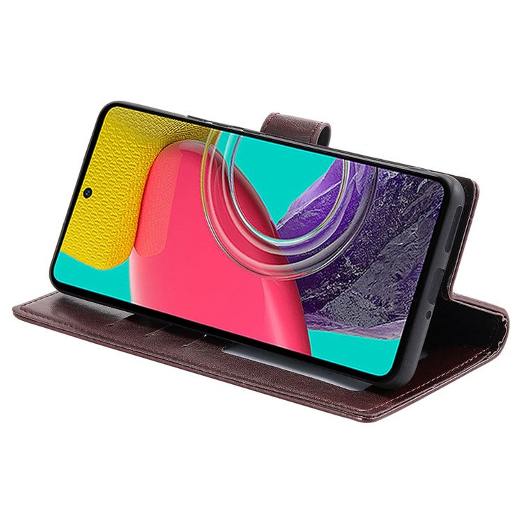 For Samsung Galaxy M53 5G Shockproof Wallet Stand Design Imprinted Flower PU Leather Phone Flip Cover Phone Case - Brown