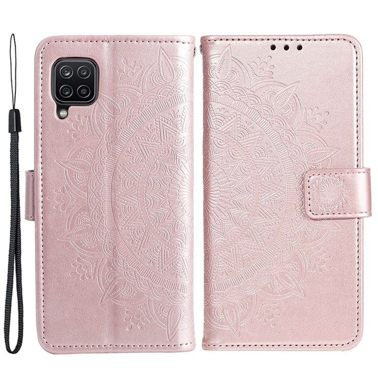 For Samsung Galaxy M53 5G Shockproof Wallet Stand Design Imprinted Flower PU Leather Phone Flip Cover Phone Case - Rose Gold