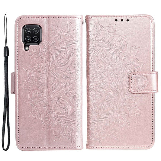 For Samsung Galaxy M53 5G Shockproof Wallet Stand Design Imprinted Flower PU Leather Phone Flip Cover Phone Case - Rose Gold