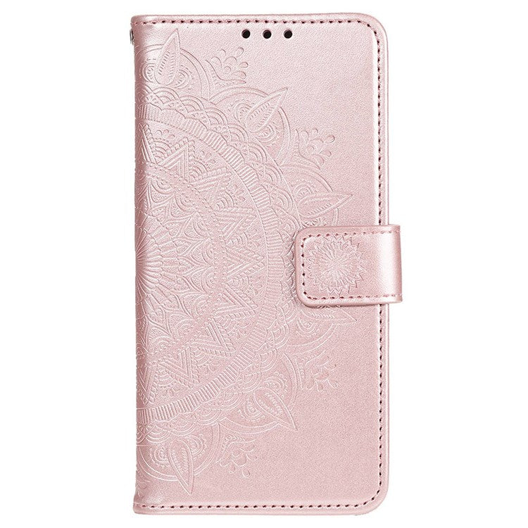 For Samsung Galaxy M53 5G Shockproof Wallet Stand Design Imprinted Flower PU Leather Phone Flip Cover Phone Case - Rose Gold