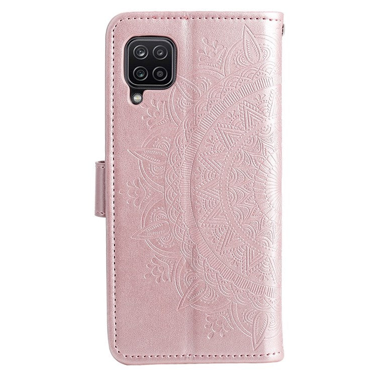 For Samsung Galaxy M53 5G Shockproof Wallet Stand Design Imprinted Flower PU Leather Phone Flip Cover Phone Case - Rose Gold