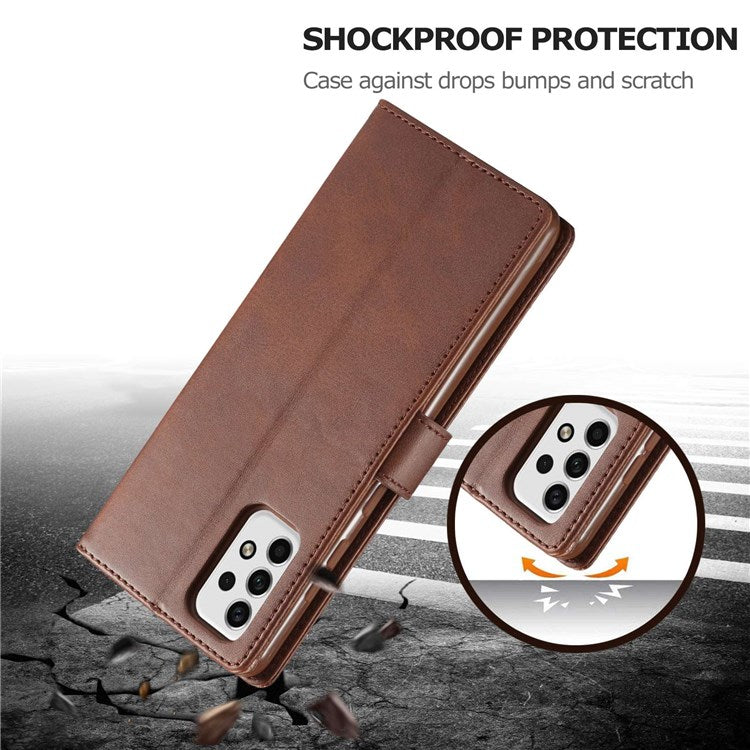 LC.IMEEKE for Samsung Galaxy A23 4G / 5G (Global Version) / M23 5G / F23 5G Shockproof Textured PU Leather Flip Folio Stand Wallet Case Mobile Phone Case Cover - Brown