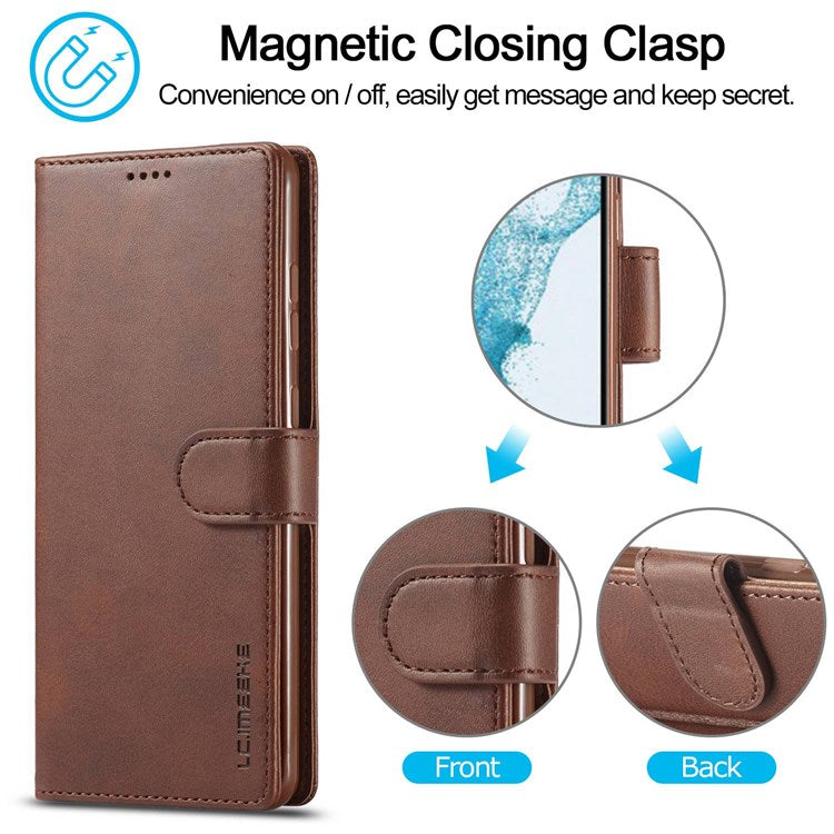 LC.IMEEKE for Samsung Galaxy A23 4G / 5G (Global Version) / M23 5G / F23 5G Shockproof Textured PU Leather Flip Folio Stand Wallet Case Mobile Phone Case Cover - Brown