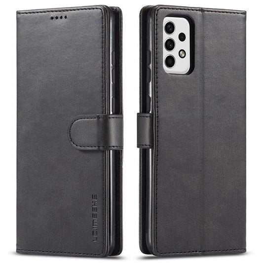 LC.IMEEKE for Samsung Galaxy A23 4G / 5G (Global Version) / M23 5G / F23 5G Shockproof Textured PU Leather Flip Folio Stand Wallet Case Mobile Phone Case Cover - Black