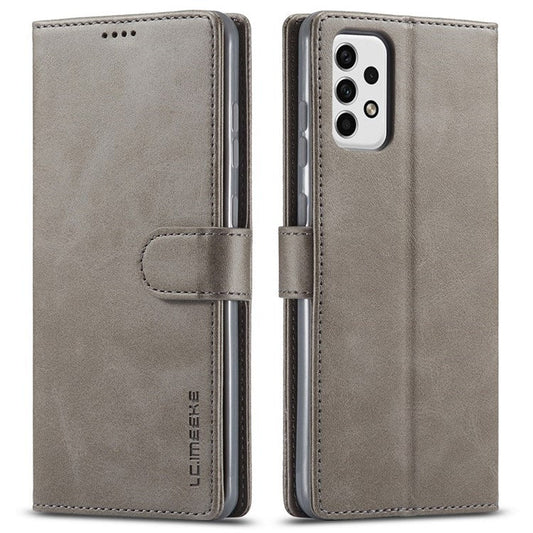 LC.IMEEKE for Samsung Galaxy A23 4G / 5G (Global Version) / M23 5G / F23 5G Shockproof Textured PU Leather Flip Folio Stand Wallet Case Mobile Phone Case Cover - Grey