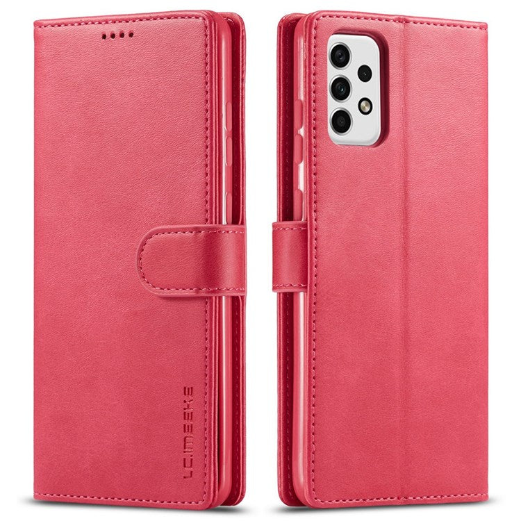 LC.IMEEKE for Samsung Galaxy A23 4G / 5G (Global Version) / M23 5G / F23 5G Shockproof Textured PU Leather Flip Folio Stand Wallet Case Mobile Phone Case Cover - Red