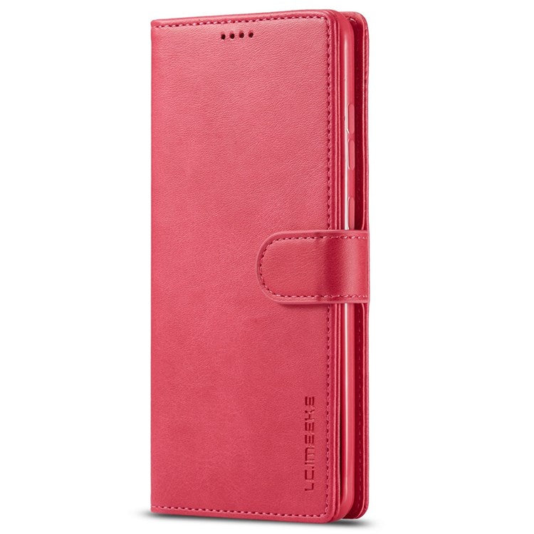 LC.IMEEKE for Samsung Galaxy A23 4G / 5G (Global Version) / M23 5G / F23 5G Shockproof Textured PU Leather Flip Folio Stand Wallet Case Mobile Phone Case Cover - Red