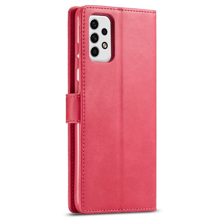 LC.IMEEKE for Samsung Galaxy A23 4G / 5G (Global Version) / M23 5G / F23 5G Shockproof Textured PU Leather Flip Folio Stand Wallet Case Mobile Phone Case Cover - Red