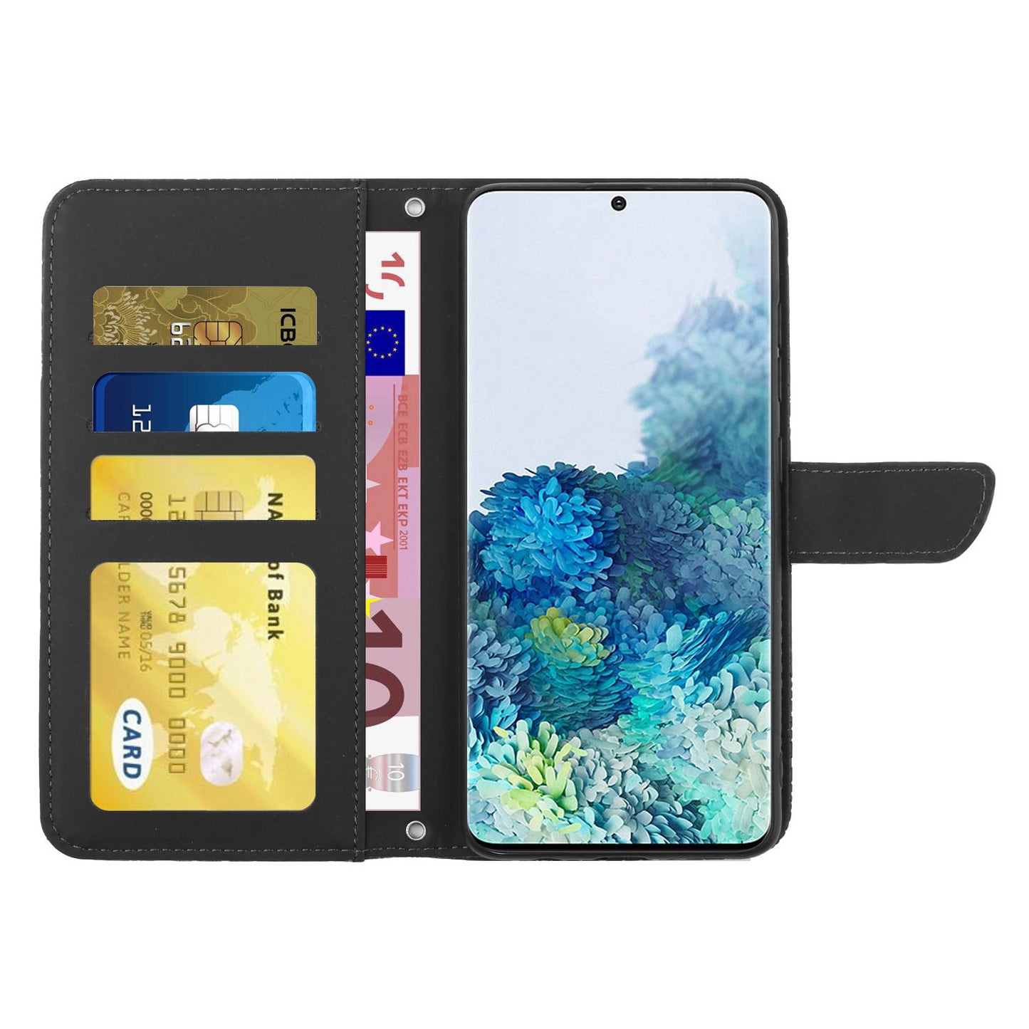 For Samsung Galaxy S20 Plus 4G/5G Skin-touch Wallet Stand PU Leather Case Butterfly Flower Imprinted Phone Cover with Shoulder Strap - Black