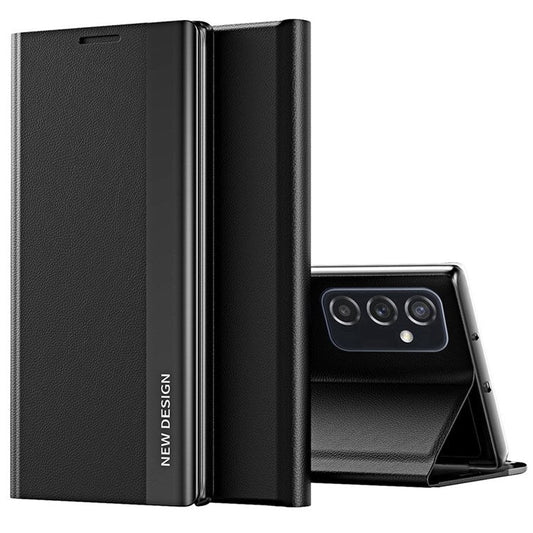 For Samsung Galaxy M23 5G / F23 5G Electroplating PU Leather Cover Full Protection Stand Phone Case - Black