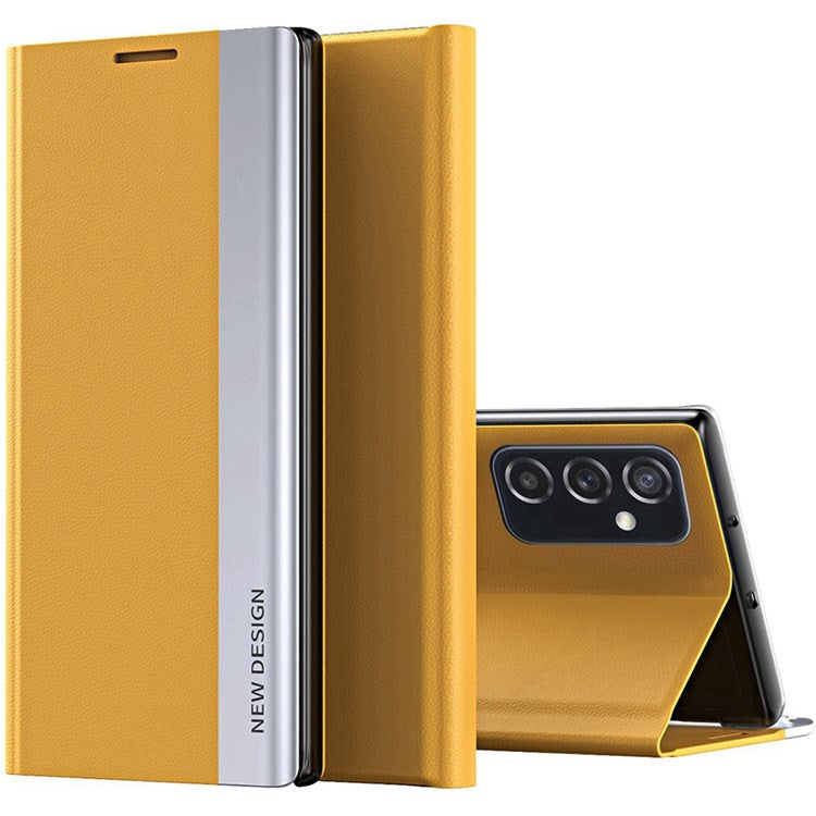 For Samsung Galaxy M23 5G / F23 5G Electroplating PU Leather Cover Full Protection Stand Phone Case - Yellow