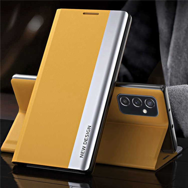 For Samsung Galaxy M23 5G / F23 5G Electroplating PU Leather Cover Full Protection Stand Phone Case - Yellow