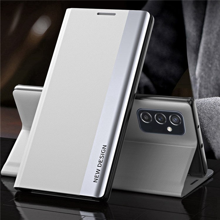 For Samsung Galaxy M23 5G / F23 5G Electroplating PU Leather Cover Full Protection Stand Phone Case - White