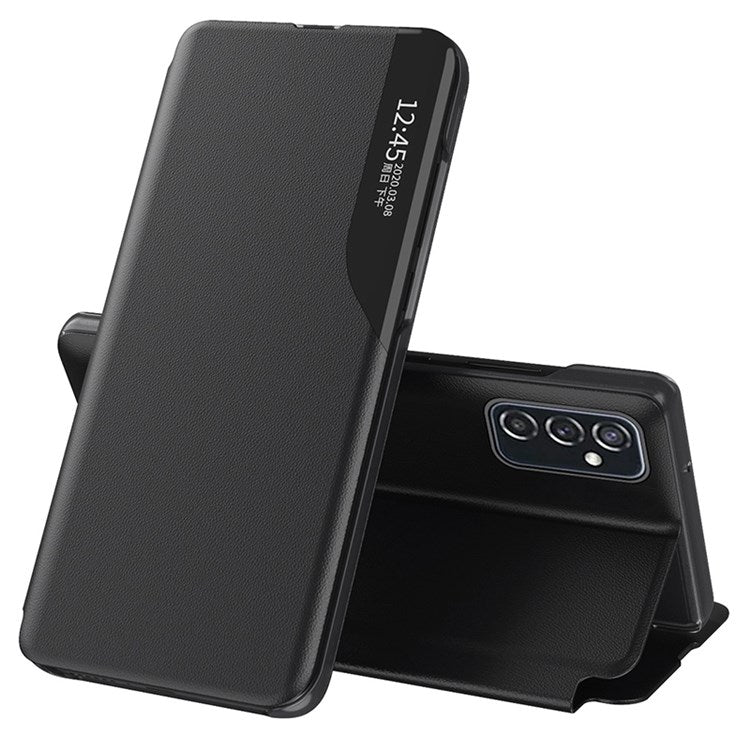 For Samsung Galaxy M23 5G/F23 5G View Window PU Leather Protective Cover Stand Design Phone Case - Black