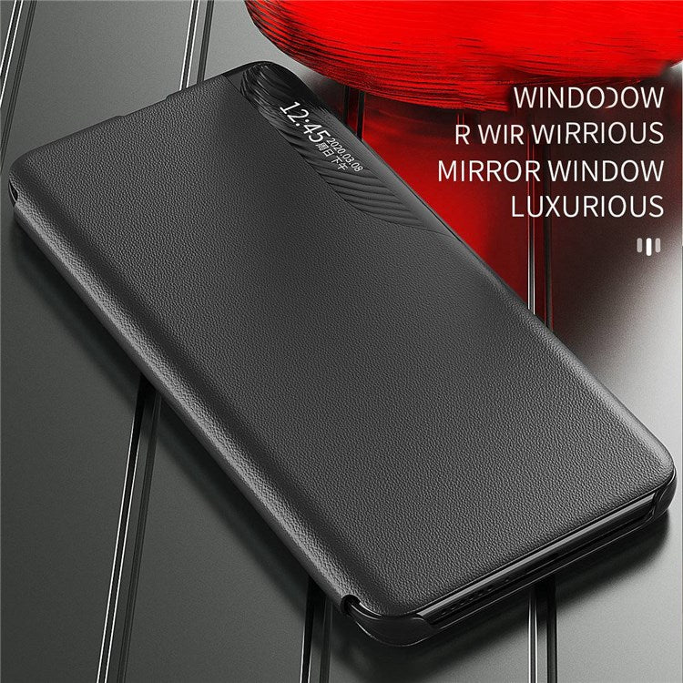 For Samsung Galaxy M23 5G / F23 5G View Window PU Leather Protective Cover Stand Design Phone Case - Red