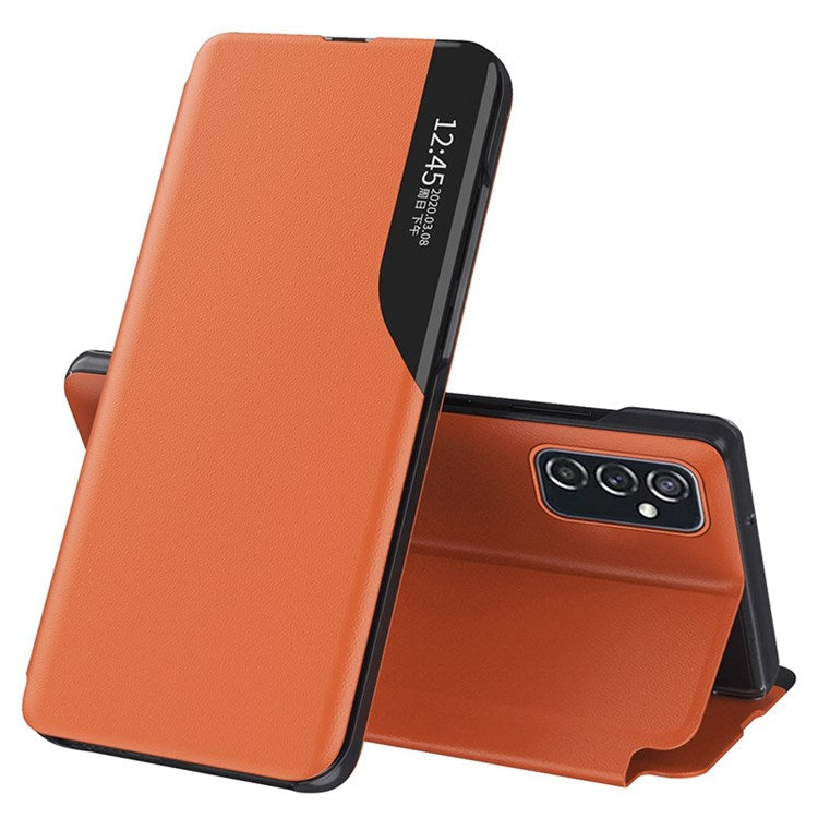 For Samsung Galaxy M23 5G/F23 5G View Window PU Leather Protective Cover Stand Design Phone Case - Orange