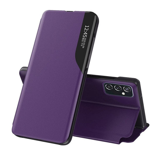 For Samsung Galaxy M23 5G/F23 5G View Window PU Leather Protective Cover Stand Design Phone Case - Purple
