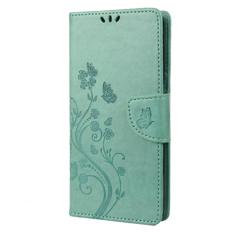 For Samsung Galaxy M23 5G/F23 5G PU Leather Butterfly Flower Imprinted Case Stand Wallet Design Protective Phone Cover - Green