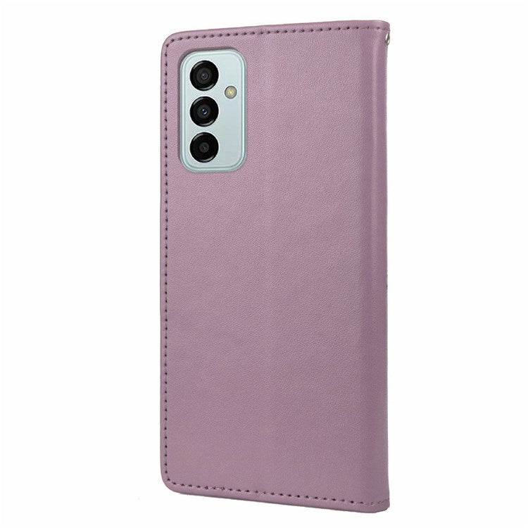 For Samsung Galaxy M23 5G/F23 5G PU Leather Butterfly Flower Imprinted Case Stand Wallet Design Protective Phone Cover - Light Purple