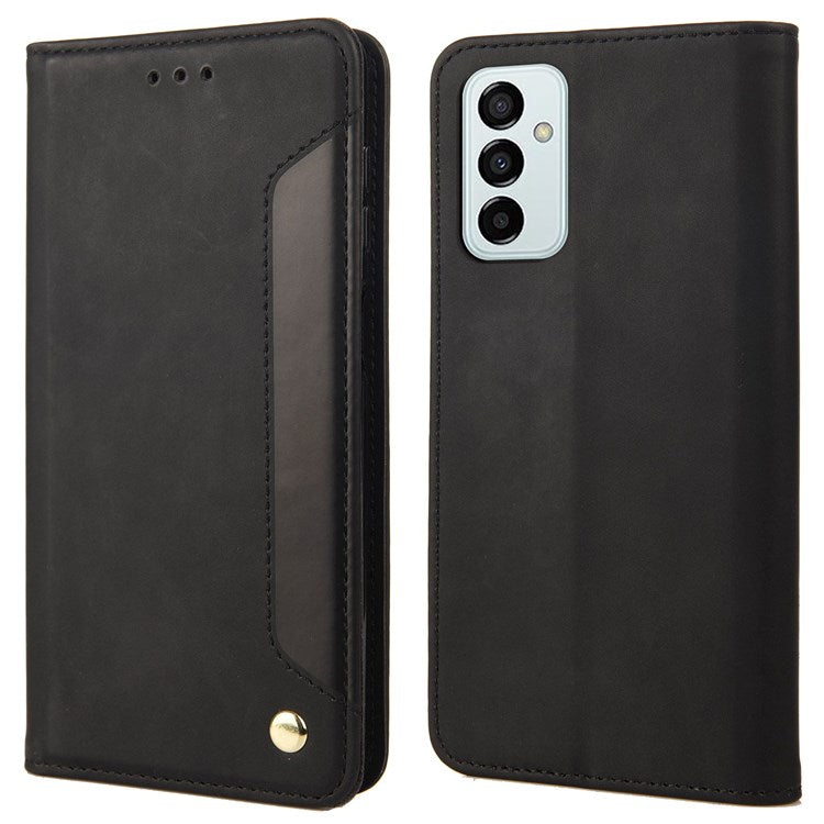 For Samsung Galaxy M23 5G/F23 5G Shockproof Phone Wallet Stand Cover Splicing Design PU Leather Anti-drop Case Shell - Black
