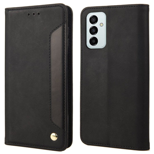 For Samsung Galaxy M23 5G/F23 5G Shockproof Phone Wallet Stand Cover Splicing Design PU Leather Anti-drop Case Shell - Black