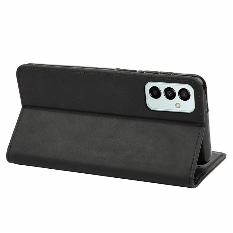 For Samsung Galaxy M23 5G/F23 5G Shockproof Phone Wallet Stand Cover Splicing Design PU Leather Anti-drop Case Shell - Black