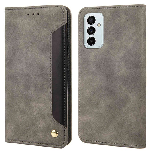 For Samsung Galaxy M23 5G/F23 5G Shockproof Phone Wallet Stand Cover Splicing Design PU Leather Anti-drop Case Shell - Grey