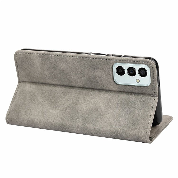 For Samsung Galaxy M23 5G/F23 5G Shockproof Phone Wallet Stand Cover Splicing Design PU Leather Anti-drop Case Shell - Grey