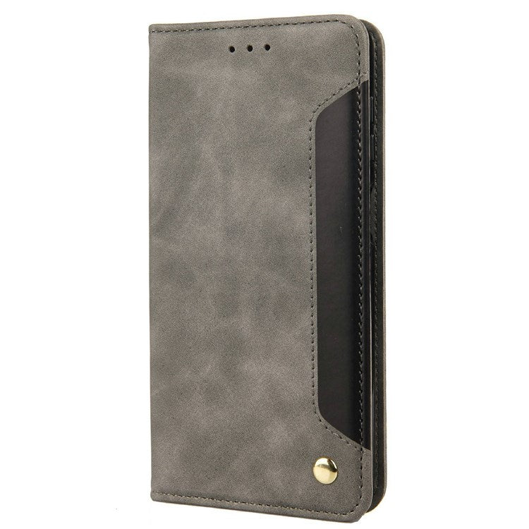 For Samsung Galaxy M23 5G/F23 5G Shockproof Phone Wallet Stand Cover Splicing Design PU Leather Anti-drop Case Shell - Grey