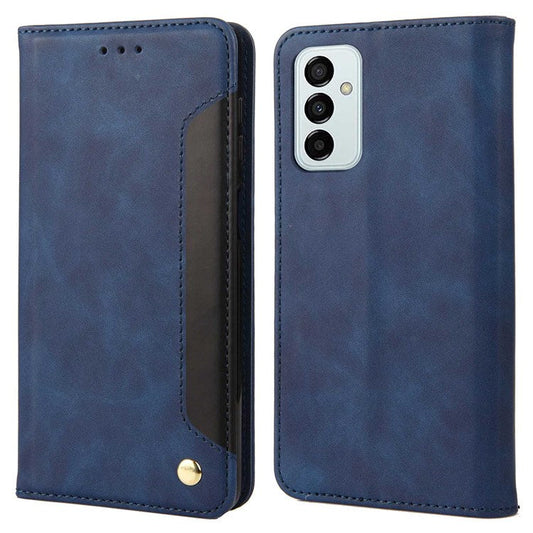 For Samsung Galaxy M23 5G/F23 5G Shockproof Phone Wallet Stand Cover Splicing Design PU Leather Anti-drop Case Shell - Blue