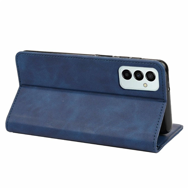 For Samsung Galaxy M23 5G/F23 5G Shockproof Phone Wallet Stand Cover Splicing Design PU Leather Anti-drop Case Shell - Blue