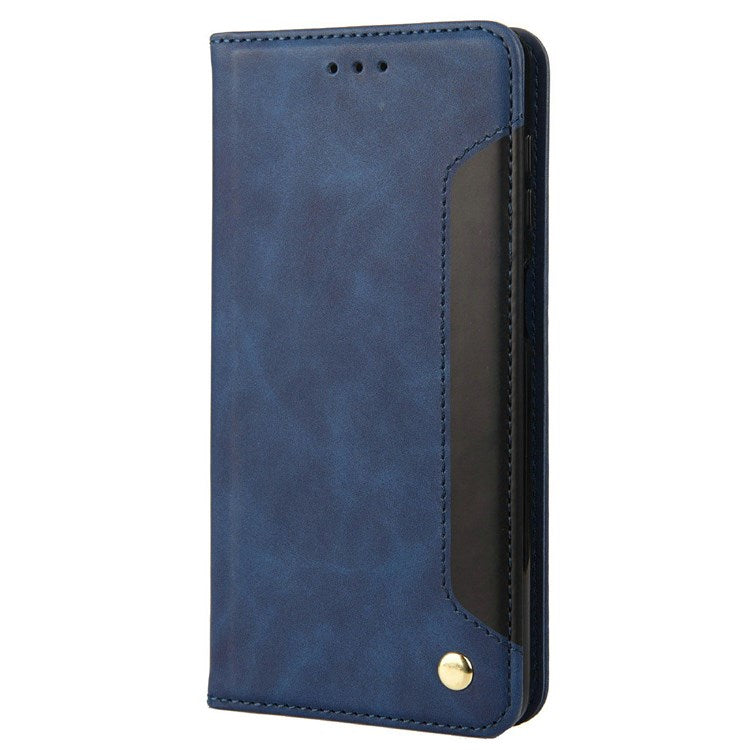 For Samsung Galaxy M23 5G/F23 5G Shockproof Phone Wallet Stand Cover Splicing Design PU Leather Anti-drop Case Shell - Blue