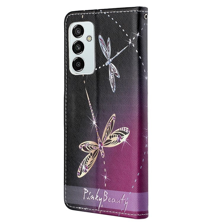 For Samsung Galaxy M23 5G/F23 5G Cross Texture Pattern Printing Stand Leather Phone Case Wallet Flip Cover with Strap - Dragonflies