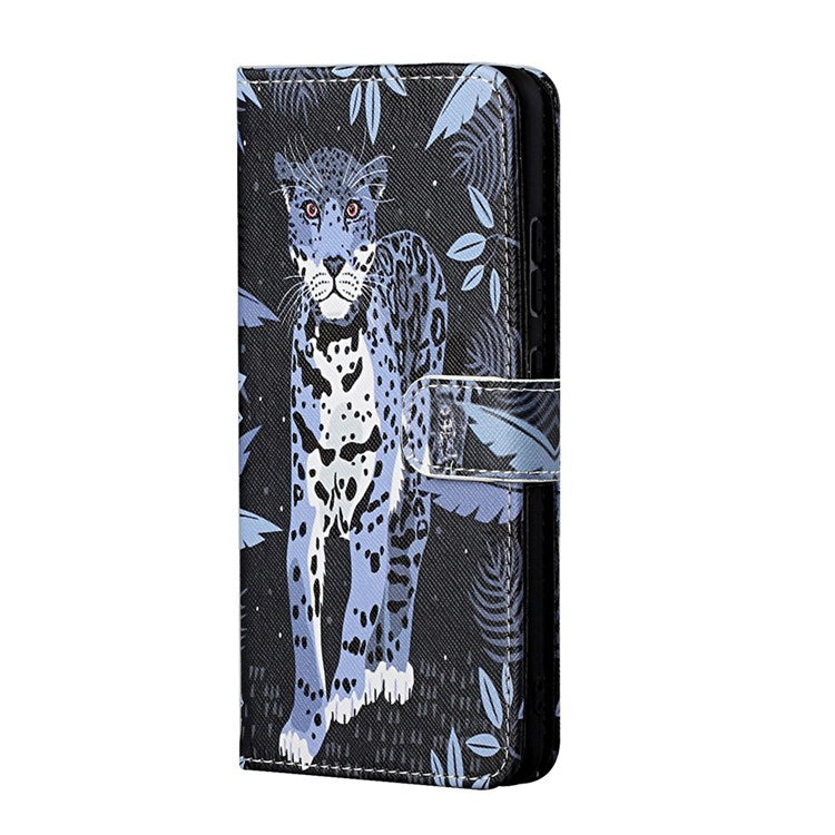 For Samsung Galaxy M23 5G/F23 5G Cross Texture Pattern Printing Stand Leather Phone Case Wallet Flip Cover with Strap - Leopard
