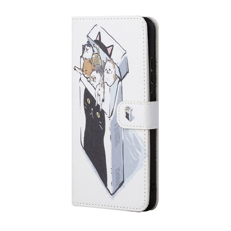For Samsung Galaxy M23 5G/F23 5G Cross Texture Pattern Printing Stand Leather Phone Case Wallet Flip Cover with Strap - Cats Group