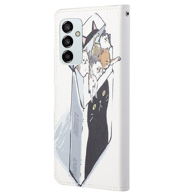 For Samsung Galaxy M23 5G/F23 5G Cross Texture Pattern Printing Stand Leather Phone Case Wallet Flip Cover with Strap - Cats Group