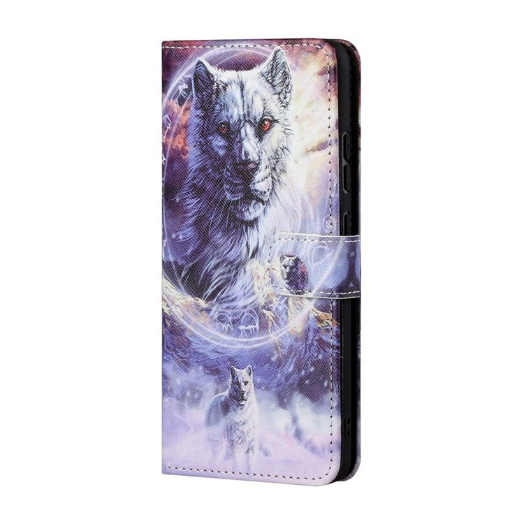 For Samsung Galaxy M23 5G/F23 5G Cross Texture Pattern Printing Stand Leather Phone Case Wallet Flip Cover with Strap - Snow Wolf