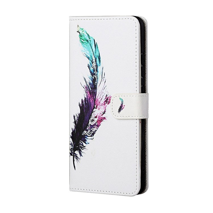 For Samsung Galaxy M23 5G/F23 5G Cross Texture Pattern Printing Stand Leather Phone Case Wallet Flip Cover with Strap - Feather