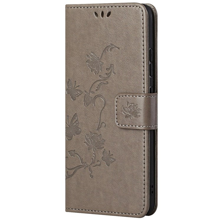 For Samsung Galaxy M23 5G/F23 5G Imprinted Butterfly Flower Pattern Leather Case Wallet Stand Cover with Strap - Grey