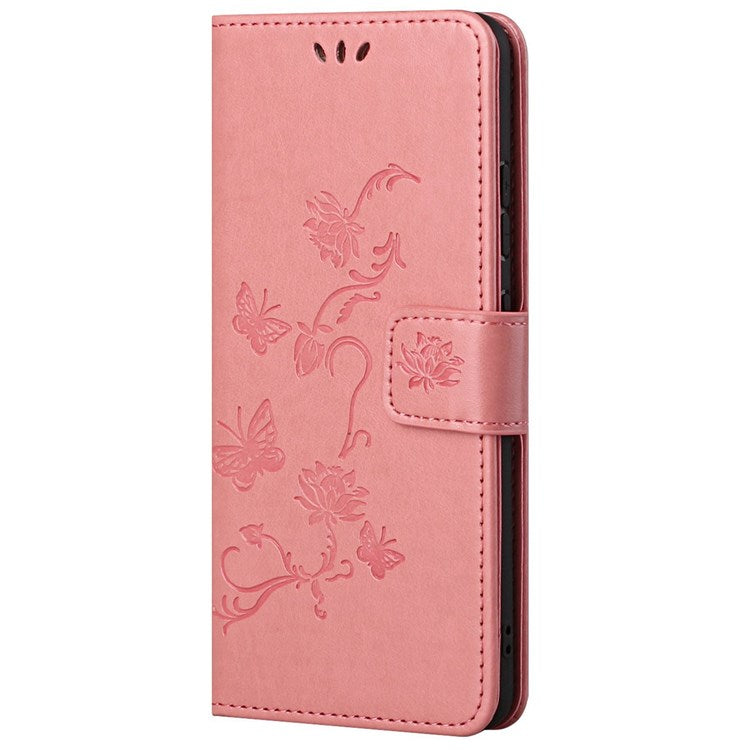 For Samsung Galaxy M23 5G/F23 5G Imprinted Butterfly Flower Pattern Leather Case Wallet Stand Cover with Strap - Pink