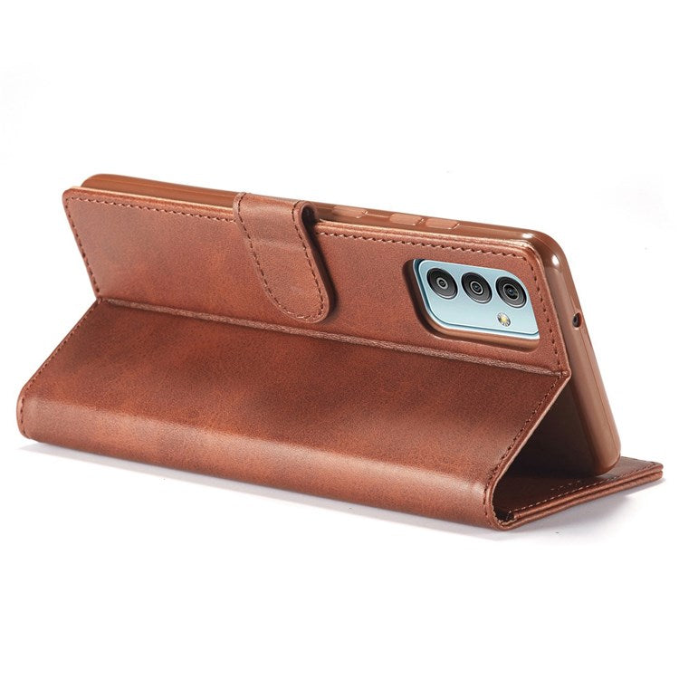 LC.IMEEKE For Samsung Galaxy M23 5G/F23 5G Textured PU Leather Magnetic Clasp Phone Case with Wallet Stand - Brown