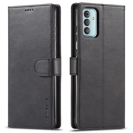 LC.IMEEKE For Samsung Galaxy M23 5G/F23 5G Textured PU Leather Magnetic Clasp Phone Case with Wallet Stand - Black