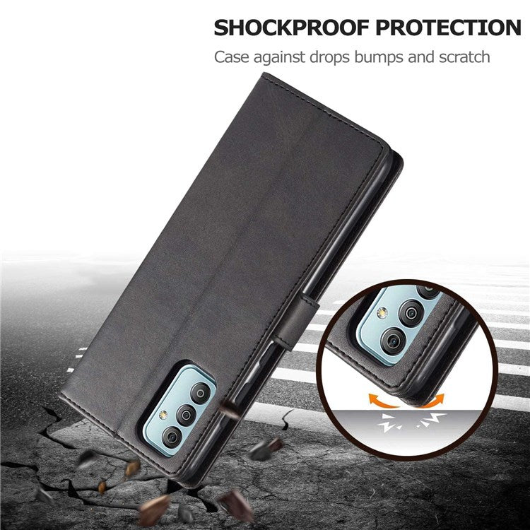 LC.IMEEKE For Samsung Galaxy M23 5G/F23 5G Textured PU Leather Magnetic Clasp Phone Case with Wallet Stand - Black