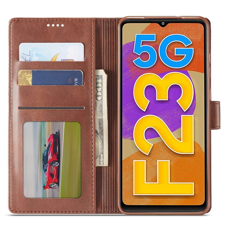 LC.IMEEKE For Samsung Galaxy M23 5G/F23 5G Textured PU Leather Magnetic Clasp Phone Case with Wallet Stand - Black