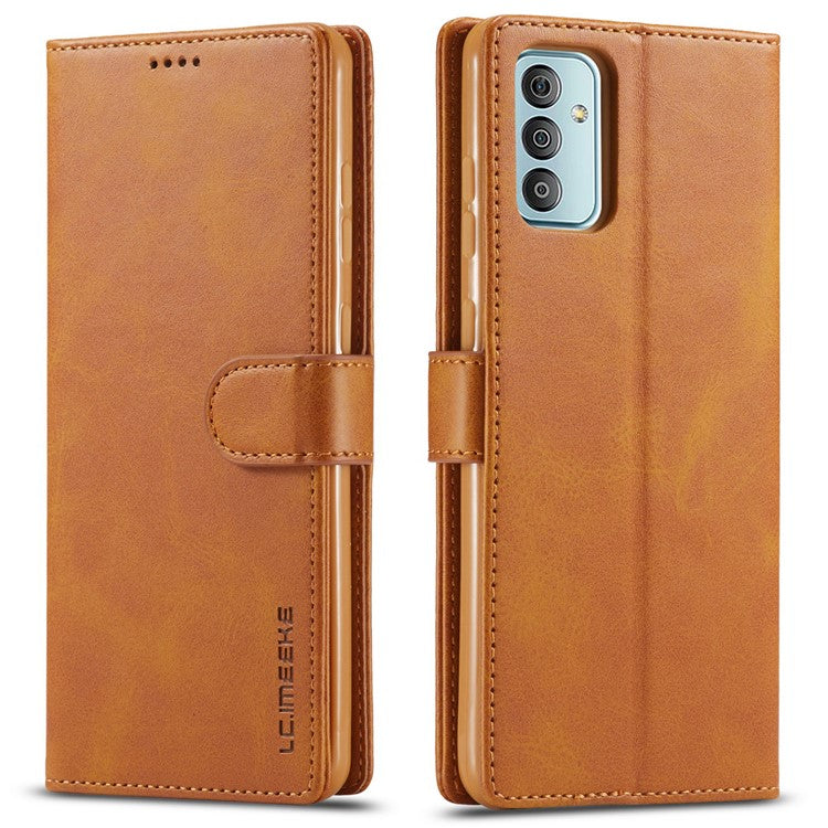 LC.IMEEKE For Samsung Galaxy M23 5G/F23 5G Textured PU Leather Magnetic Clasp Phone Case with Wallet Stand - Light Brown