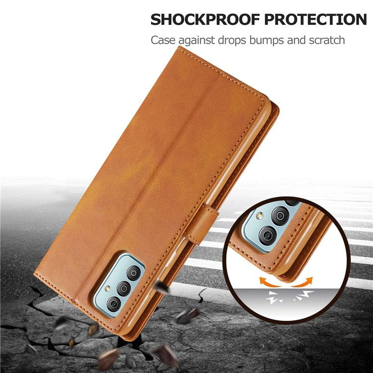 LC.IMEEKE For Samsung Galaxy M23 5G/F23 5G Textured PU Leather Magnetic Clasp Phone Case with Wallet Stand - Light Brown