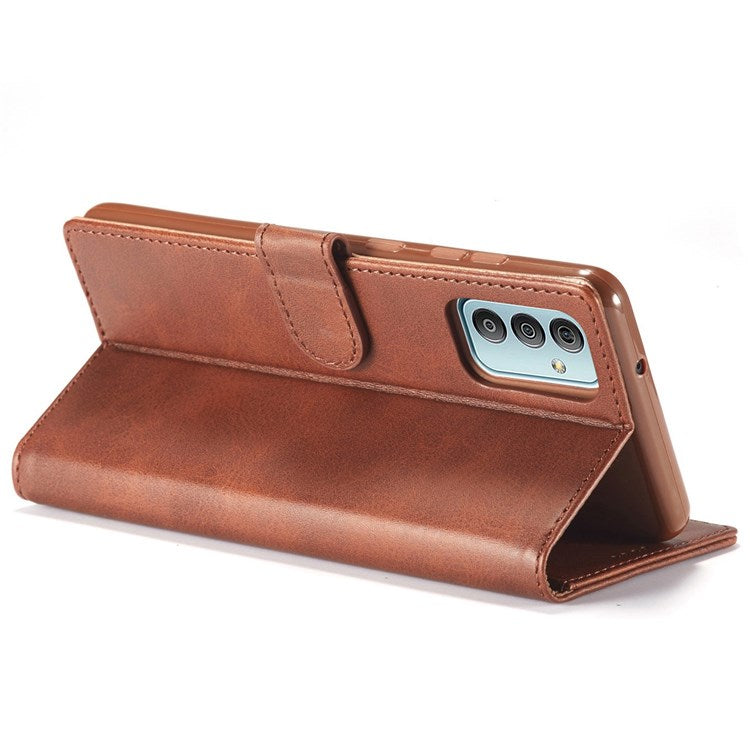 LC.IMEEKE For Samsung Galaxy M23 5G/F23 5G Textured PU Leather Magnetic Clasp Phone Case with Wallet Stand - Light Brown